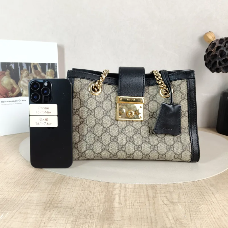 GUCCI Shoulder Bag Padlock Tote Black Monogram PVC Medium 26 × 10 × 18 cm — cover view 2 of 5