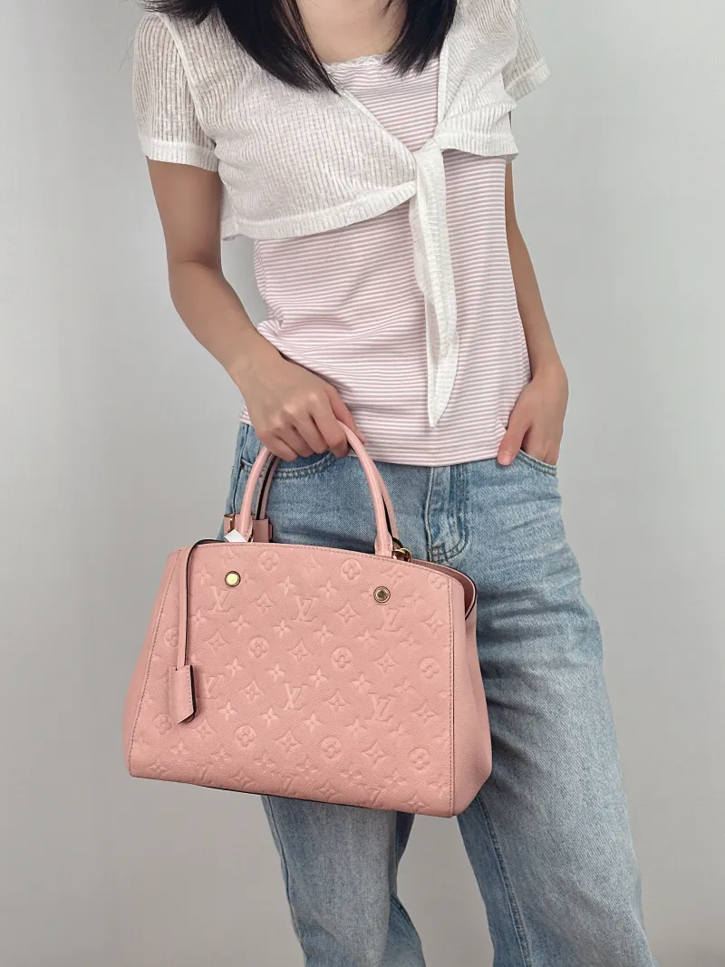 Louis Vuitton Top Handle Bag Montaigne Pink Calfskin BB29 × 13 × 20 cm — on-model view 1 of 2