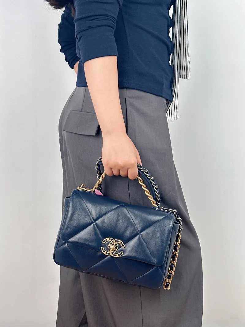 Chanel Crossbody Bag 19Bag Blue Calfskin Small 26 × 9 × 16 cm 30 — on-model view 1 of 2