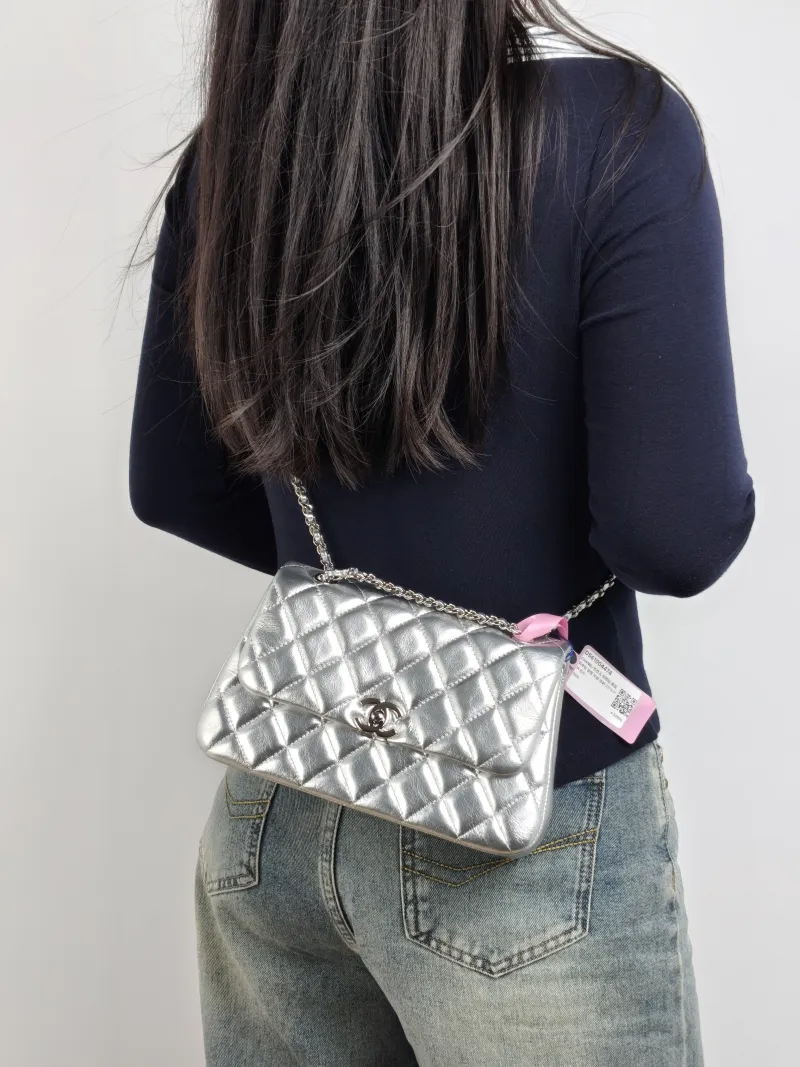 Chanel Crossbody Bag Crossbody Bag Silver Calfskin One Size 23 × 5.5 × 14 cm — on-model view 2 of 2