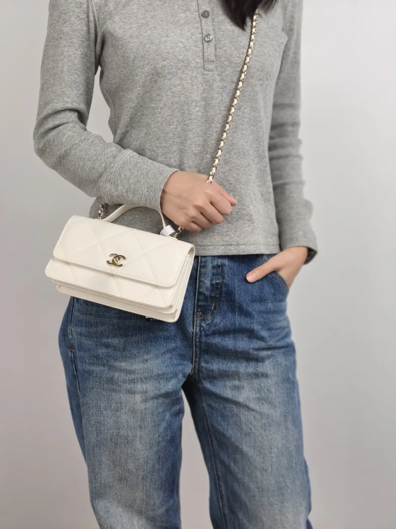 Chanel Crossbody Bag woc White Grained Calfskin 19.2 × 6 × 10.5 cm — on-model view 3 of 3