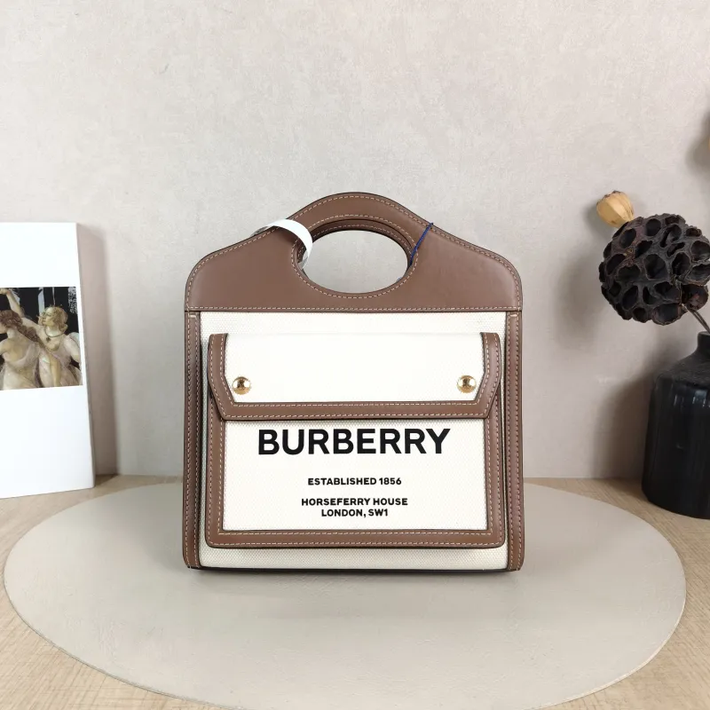 BURBERRY Crossbody Bag pocket bag Top Handle Crossbody Bag Beige Brown Canvas， Mini 23 × 6 × 26.5 cm