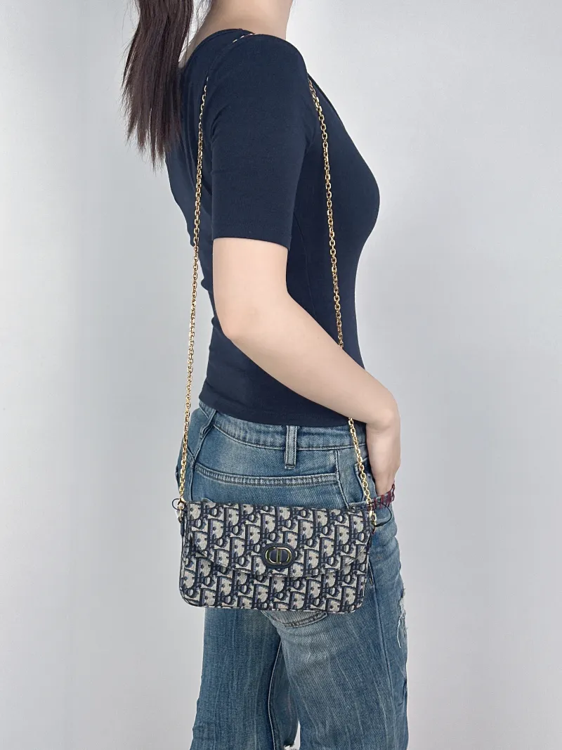 DIOR Crossbody Bag30 Montaigne woc Blue Canvas One Size21.5 × 3 × 12 cm — on-model view 1 of 2