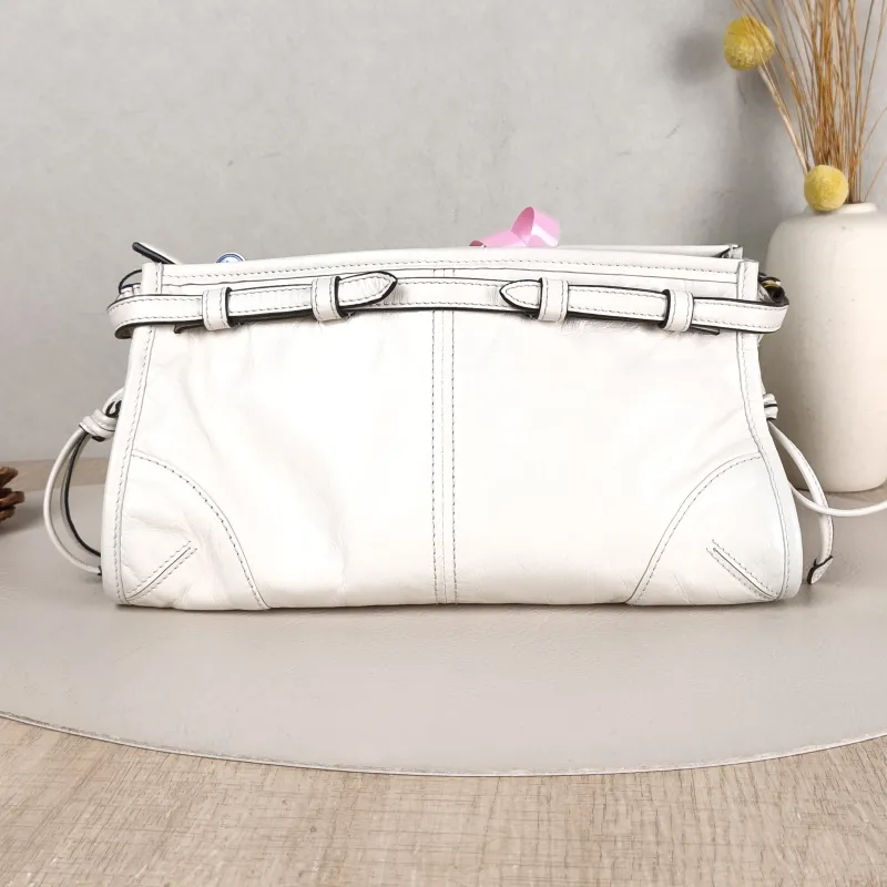 PRADA Crossbody Bag Bonnie Soft Lux Shoulder Strap Edition White Waxed Leather Calfskin Small 26 × 12 × 14 cm Conditioned — cover view 2 of 5