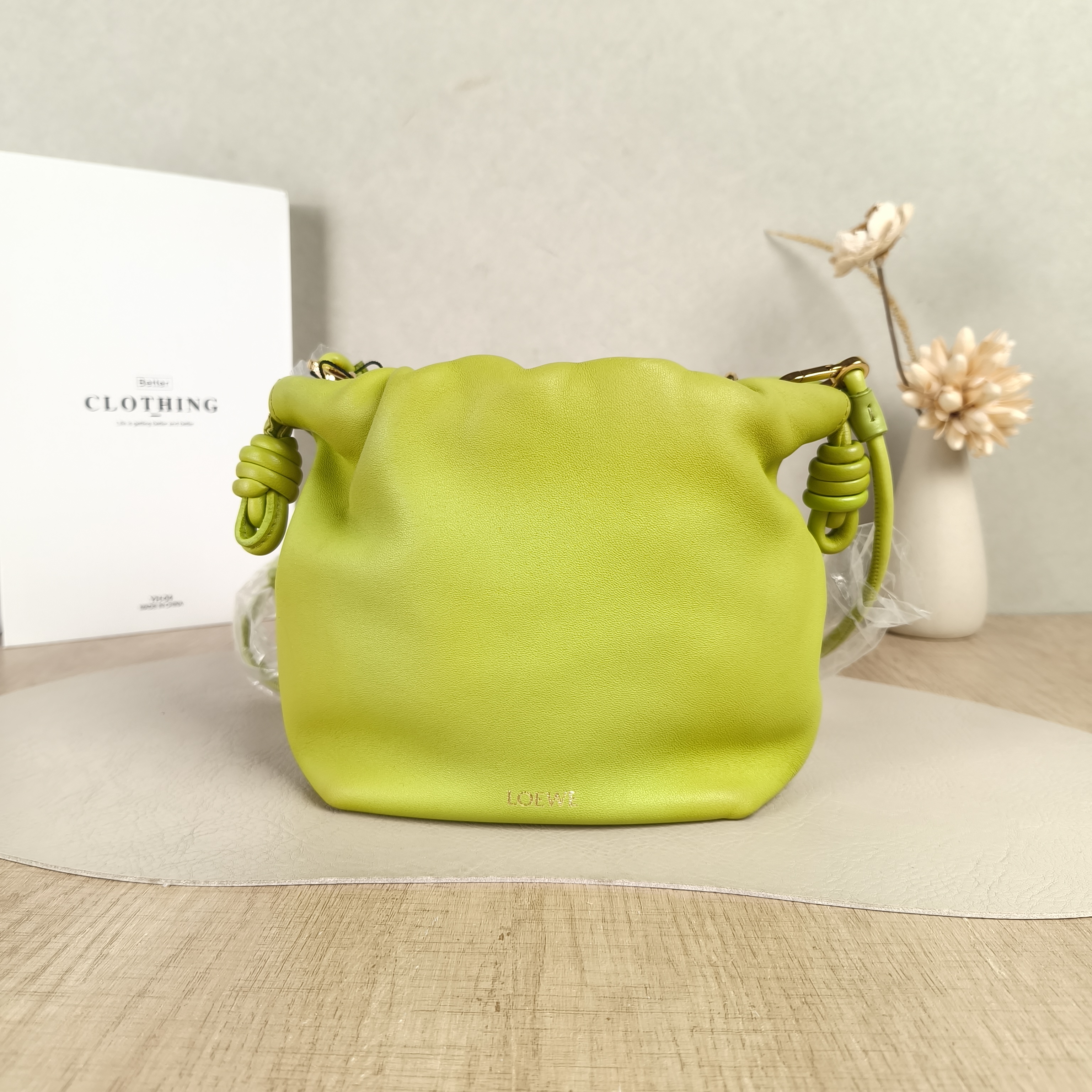 LOEWE Crossbody Bag Flamenco purse Green Lambskinmini23 × 5.5 × 17 cm