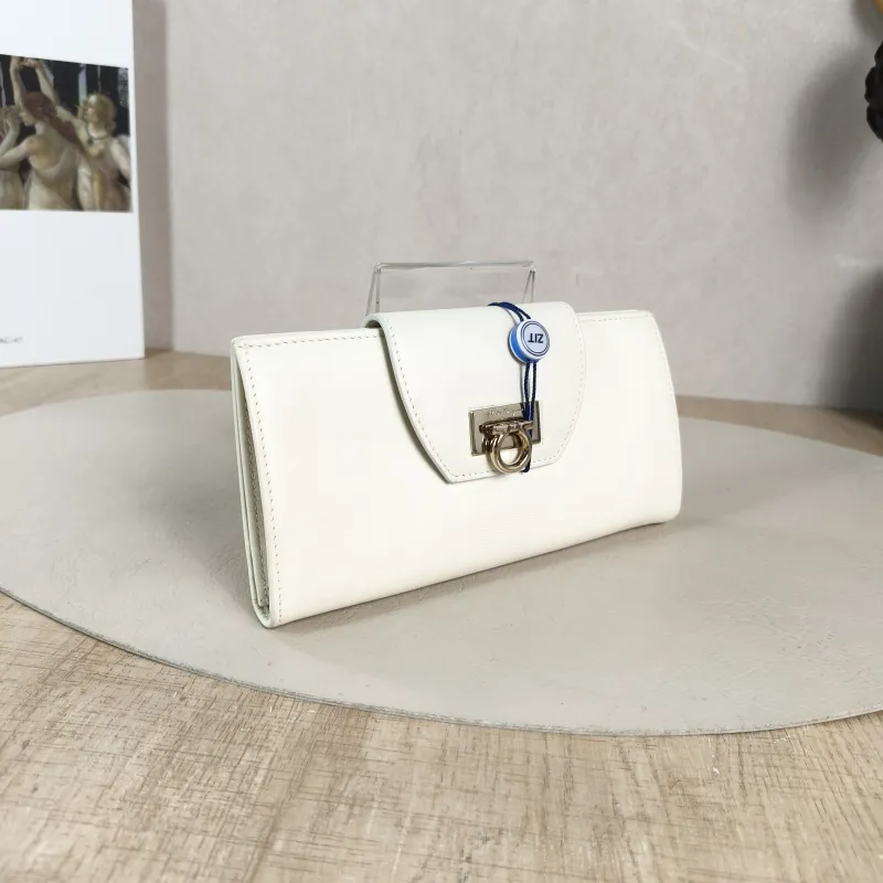 FERRAGAMO Wallet Wallet White Calfskin 18 × 2 × 9 cm — cover view 4 of 4