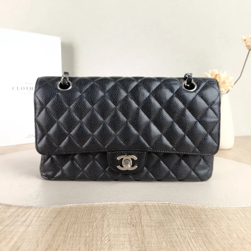Chanel Crossbody Bag Classic Flap CF Black Grained Calfskin Medium 25.5 × 6.5 × 15.5 cm 23