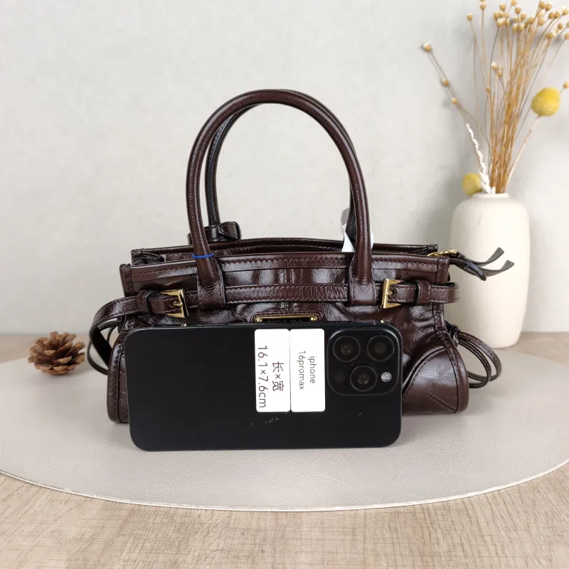 PRADA Top Handle Bag Bonnie Soft Lux Brown Waxed Leathermini23.5 × 9 × 12 cm — cover view 2 of 5
