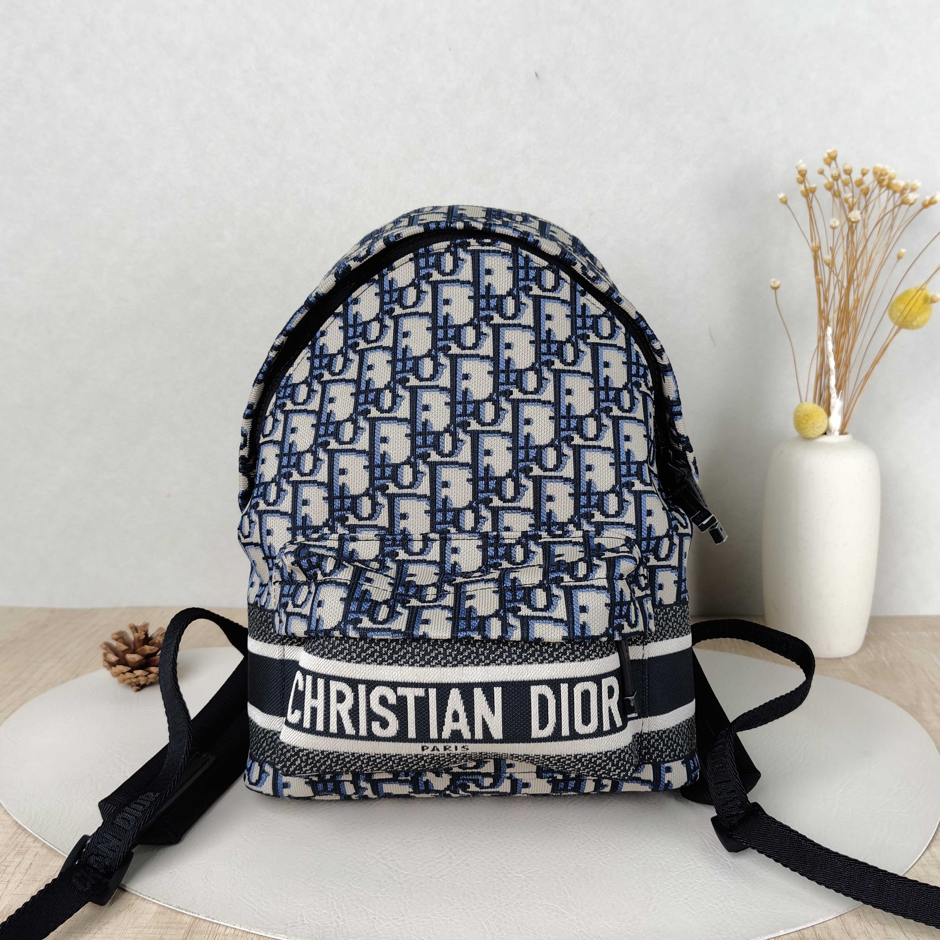 DIOR Backpack Travel Backpack Blue Canvas Small21.5 × 13 × 31.5 cm