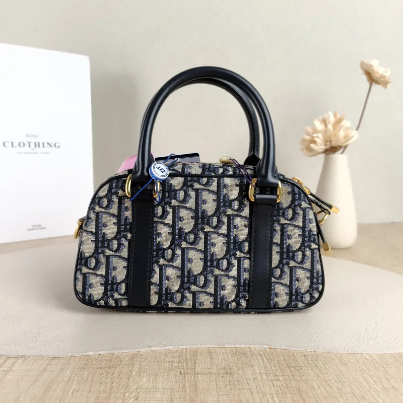 DIOR Crossbody Bag D-Vibe East-West Bowling Bag Blue Canvas Mini 20.5 × 7 × 12 cm — cover view 4 of 5