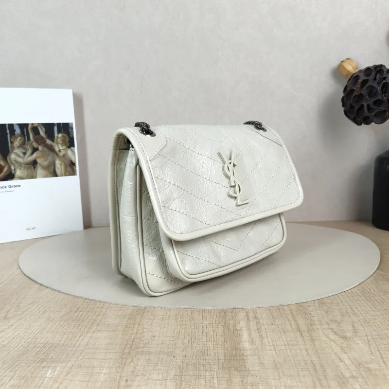 SAINT LAURENT Crossbody Bag Niki D White Waxed Leather Small 21 × 7.5 × 16 cm — cover view 3 of 6