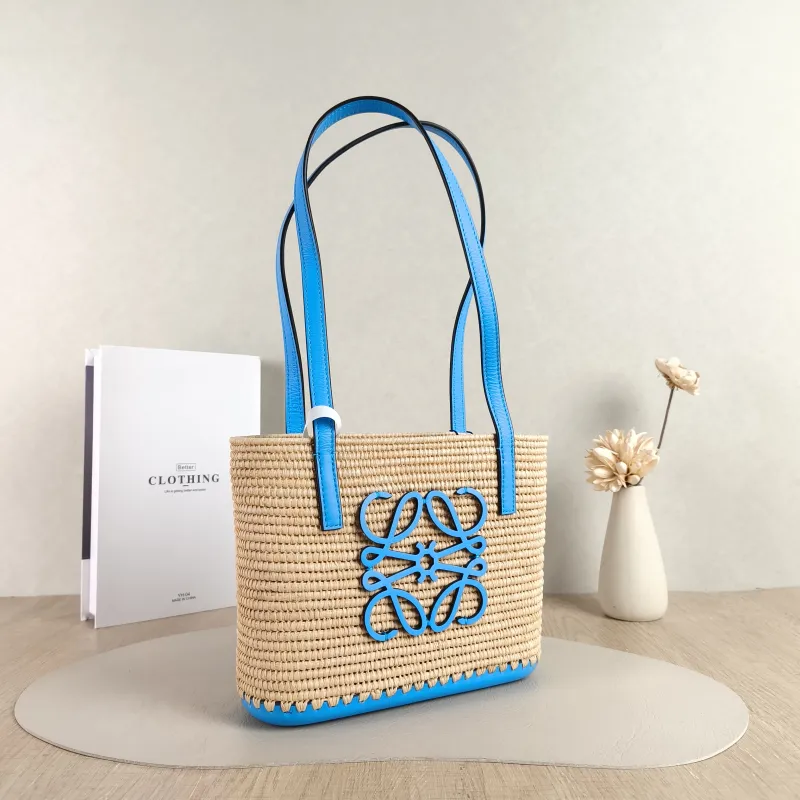 LOEWE Top Handle Bag basket anagram Blue Woven One Size 22 × 7 × 17 cm — cover view 3 of 5