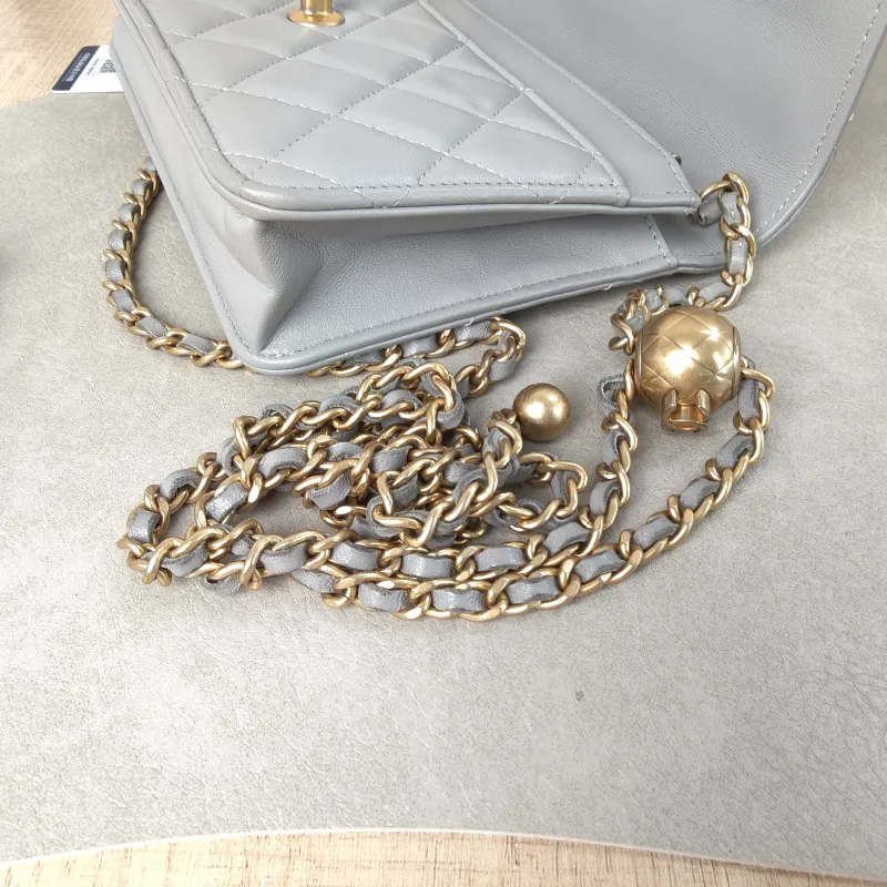 Chanel Crossbody Bag CF WOCWOC Bag Grey Lambskin Mini 19.2 × 3.5 × 12.3 cm — detail view 8 of 12