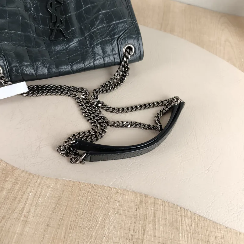 SAINT LAURENT Crossbody Bag Niki D Green Waxed Leather Small 21 × 7.5 × 16 cm — detail view 1 of 12