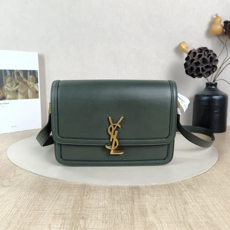 SAINT LAURENT Crossbody Bag Solferino Box Shoulder Bag Green Calfskin Medium23 × 16 × 7 cm
