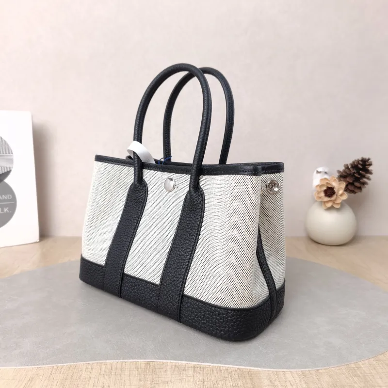 Hermès Top Handle Bag Neo Garden 23 Mini Black · Beige Canvas · Negonda Calfskin Mini 23 × 10 × 16 cm G — cover view 4 of 6
