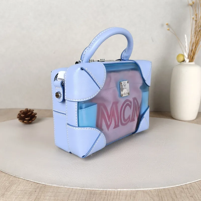 MCM Crossbody Bag Soft Berlin Visetos Box Top Handle Crossbody Bag Blue PVC Pink Canvas 19 × 8 × 14 cm — cover view 4 of 5