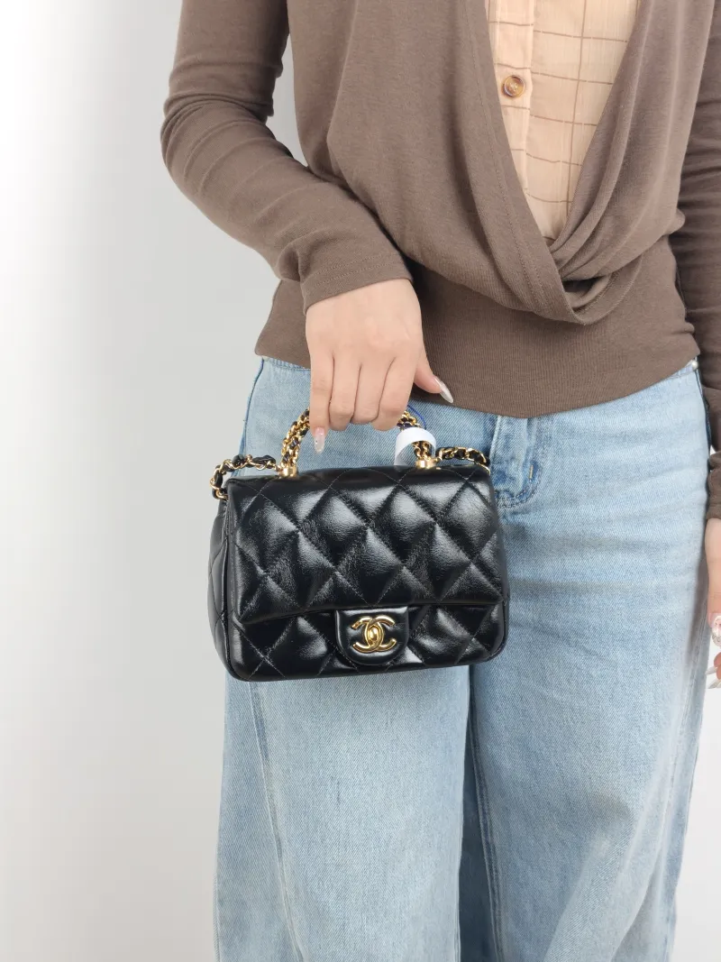 Chanel Crossbody Bag 24b Black Waxed Leather One Size 19 × 6 × 13 cm — on-model view 3 of 3
