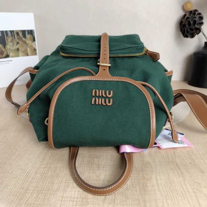 Miumiu Backpack Backpack Green Canvas Large25 × 14 × 25 cm — detail view 4 of 16