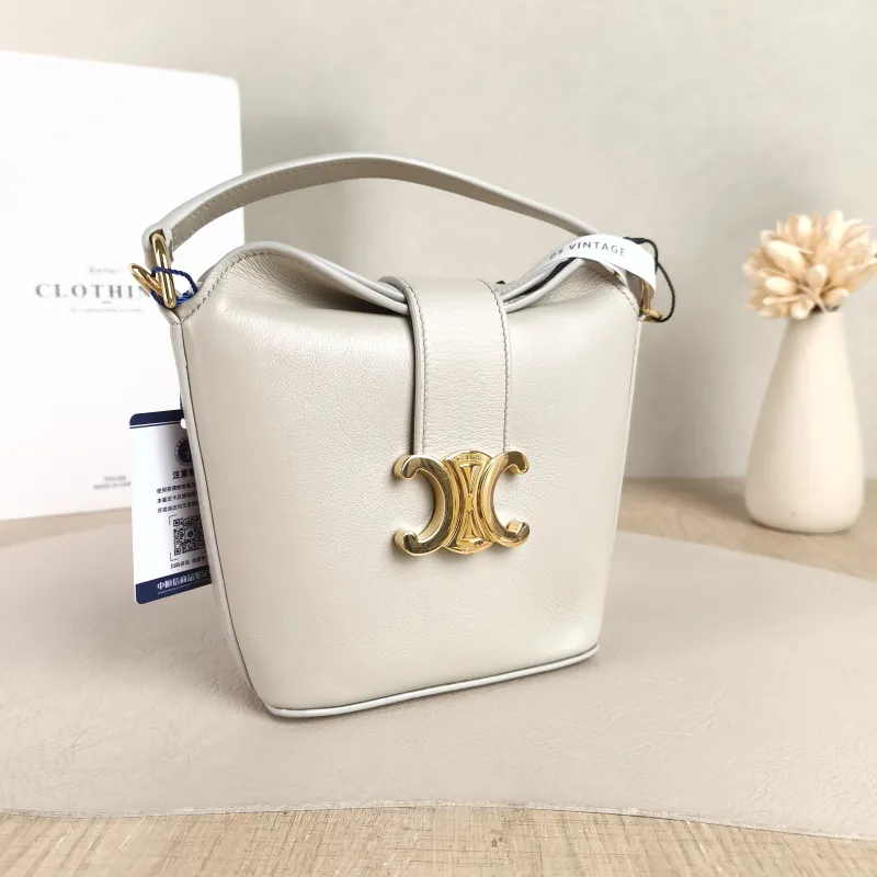 CELINE Crossbody Bag Louise Bucket Bag White Calfskin Mini 13.5 × 10 × 16 cm — cover view 5 of 5