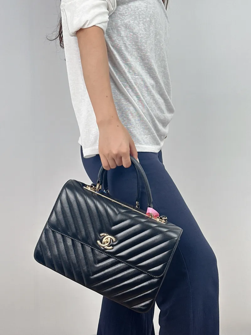 Chanel Crossbody Bag Trendy CC Black with Gold-Tone Hardware V Lambskin Large 30 × 12 × 19 cm 25 — on-model view 2 of 2