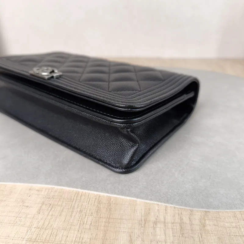 Chanel Crossbody Bag Le Boy​ WOC Black Grained Calfskin Mini 19.2 × 3.5 × 12.3 cm — detail view 1 of 11