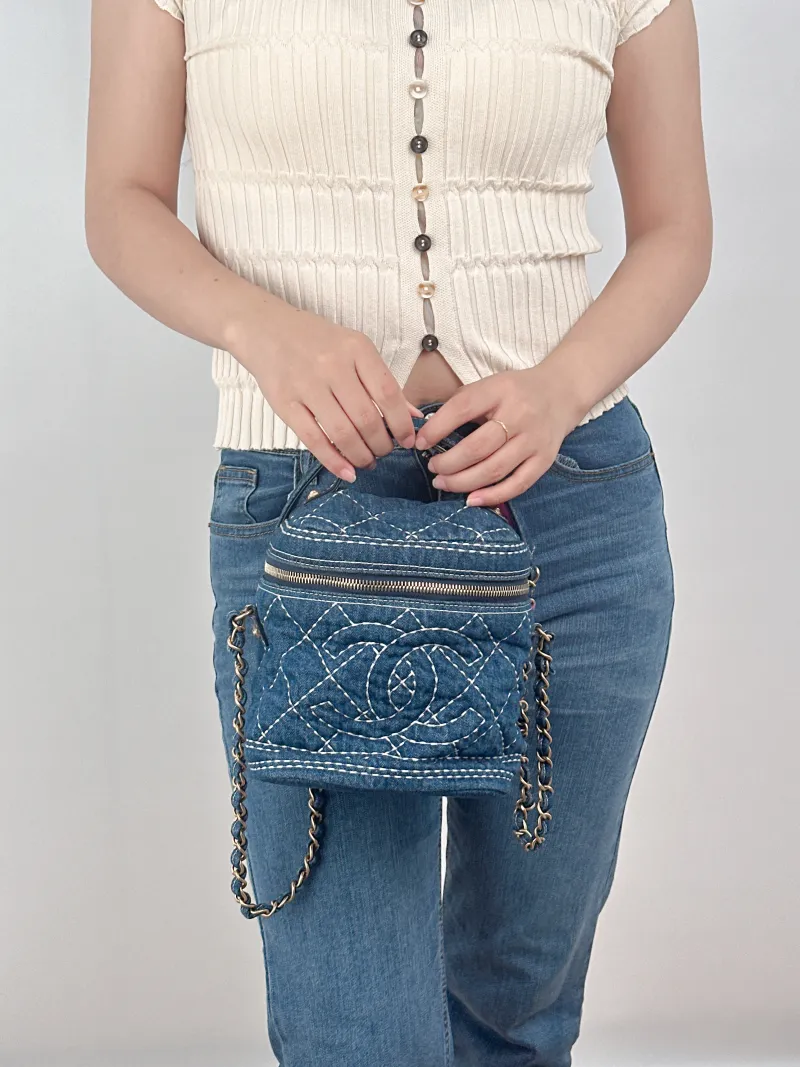 Chanel Top Handle Crossbody Bag Blue One Size17 × 13 × 18 cm — on-model view 1 of 2