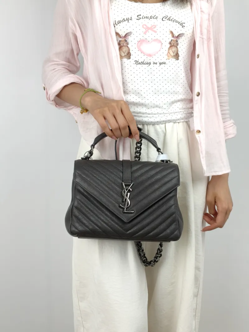SAINT LAURENT Shoulder Bag COLLEGE Dark Grey Lambskin Medium 24 × 6.5 × 17 cm — on-model view 2 of 3
