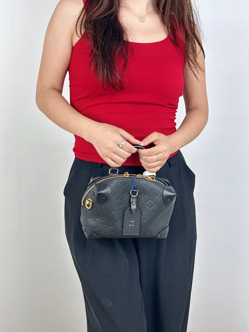 Louis Vuitton Shoulder Bag Petite Malle Souple Box Black Calfskin One Size20 × 7.5 × 14 cm Missing Shoulder Strap — on-model view 1 of 2