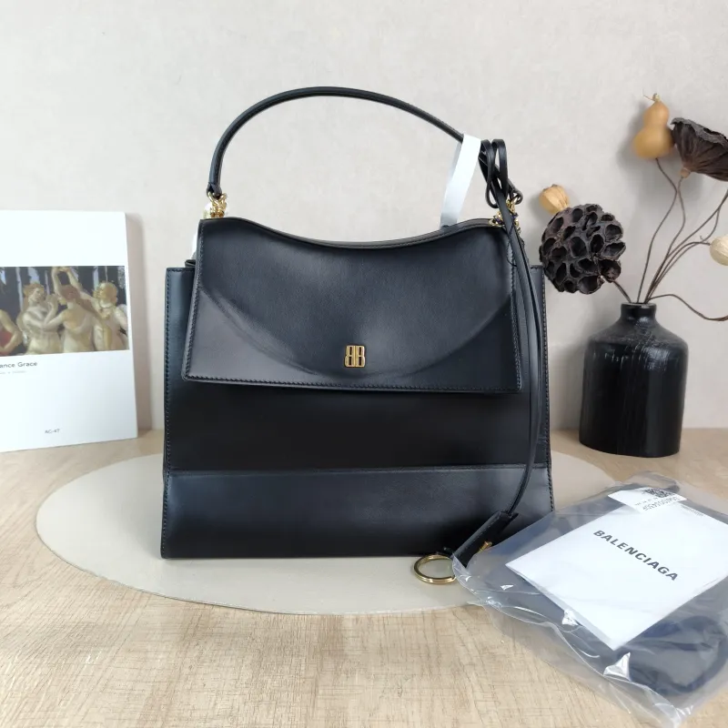 BALENCIAGA Crossbody Bag Top Handle Crossbody Bag Black Calfskin One Size 28 × 12 × 23 cm — cover view 3 of 6
