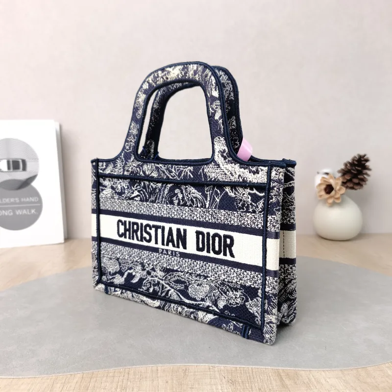 DIOR Top Handle Bag Book Tote Collection · White Blue Canvas Mini 22.5 × 6 × 15 cm — cover view 2 of 5