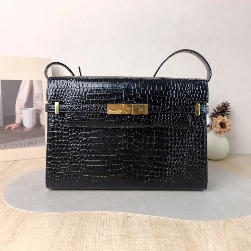 SAINT LAURENT Shoulder Bag MANHATTAN Black Calfskin Medium 29 × 7.5 × 20 cm
