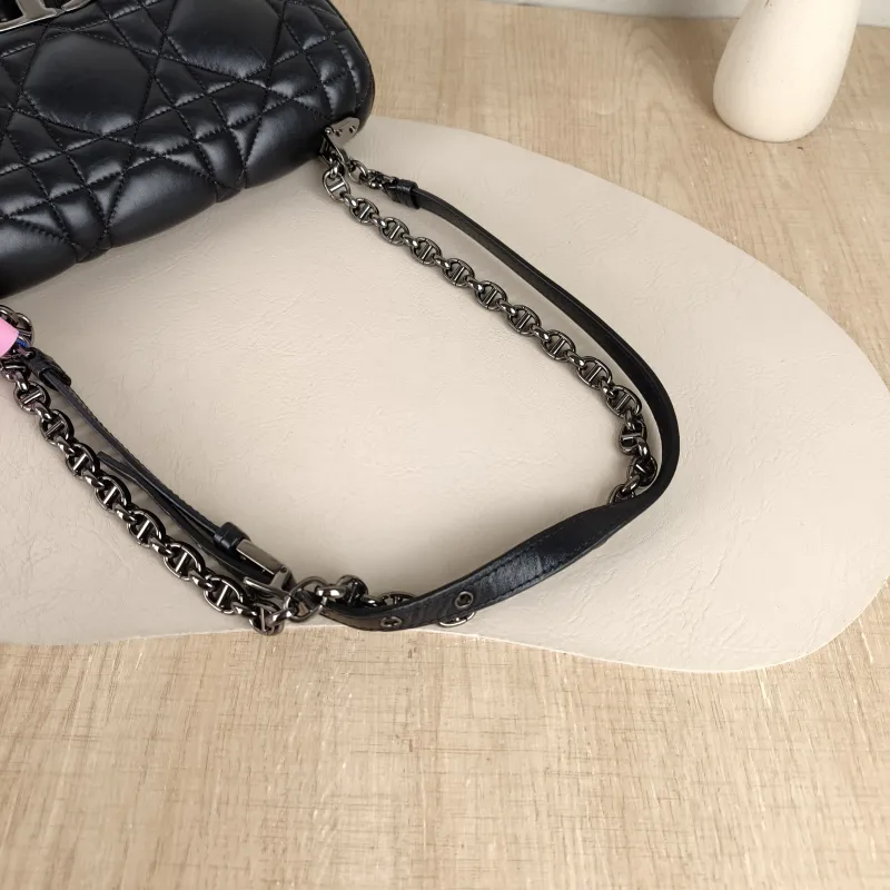 DIOR Crossbody Bag Caro Chain Bag Black Calfskin Medium 25.5 × 9 × 15.5 cm logo — detail view 9 of 12