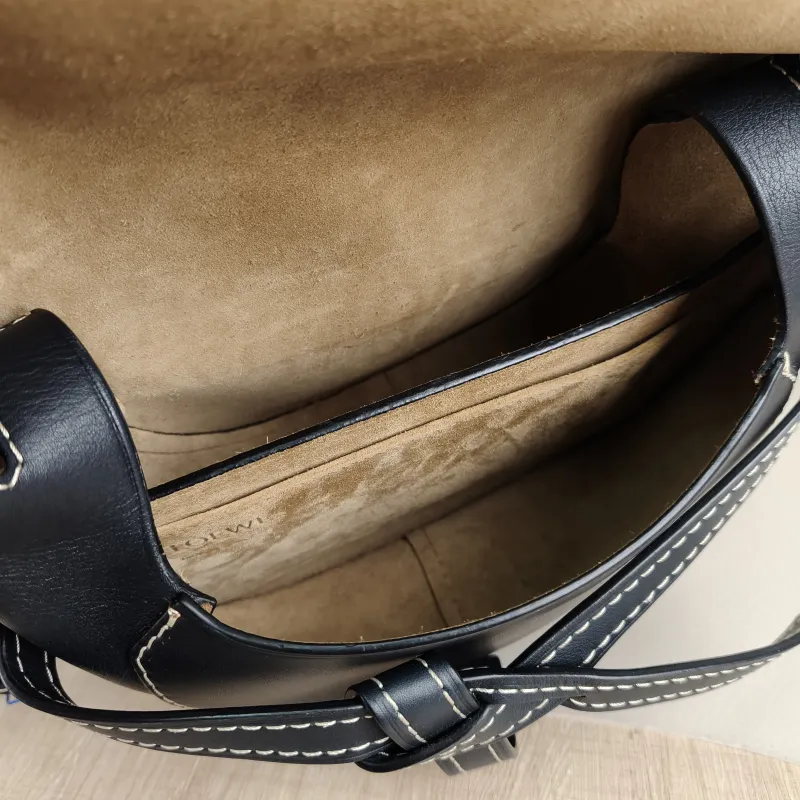 LOEWE Crossbody Bag Gate Black Calfskin Medium 25 × 11.5 × 19 cm — detail view 8 of 10