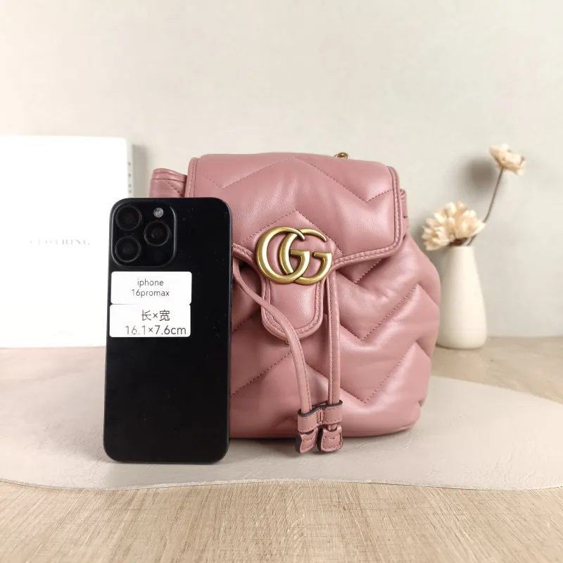 GUCCI Backpack GG Marmont Marmont Backpack Pink Lambskin Mini 20 × 11 × 19 cm — cover view 4 of 5