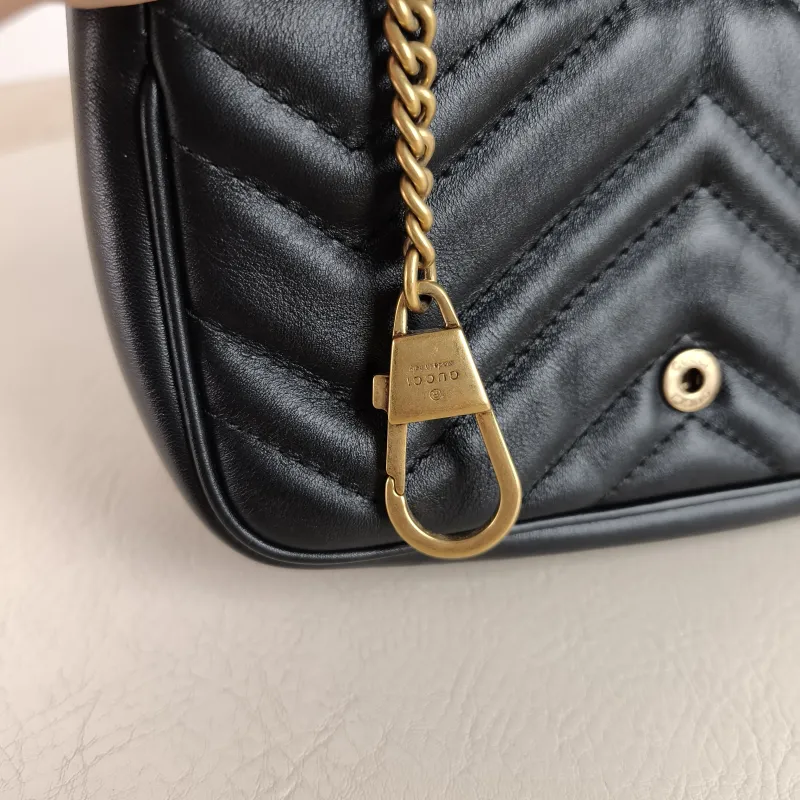 GUCCI Crossbody Bag GG Marmont Mini Marmont Mini Black Calfskin Mini 16.5 × 4.5 × 9.5 cm — detail view 6 of 11