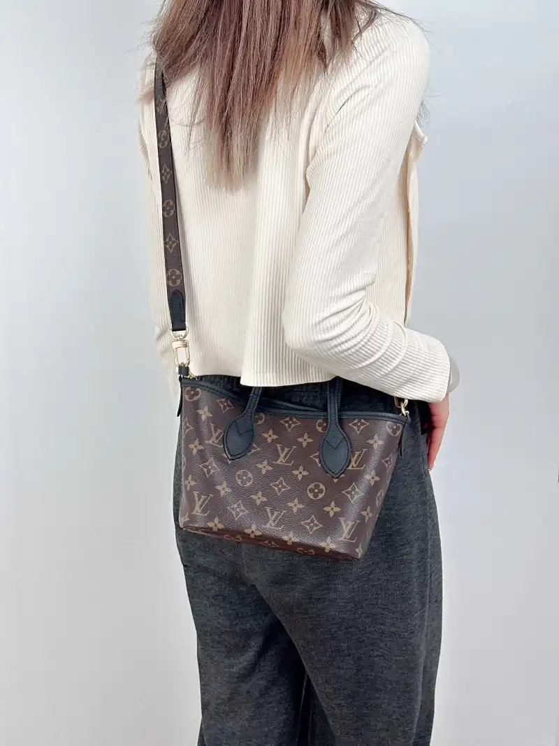 Louis Vuitton Crossbody Bag NEVERFULL INSIDE OUT BB Black PVC · Calfskin BB26.5 × 11 × 16.5 cm — on-model view 2 of 3