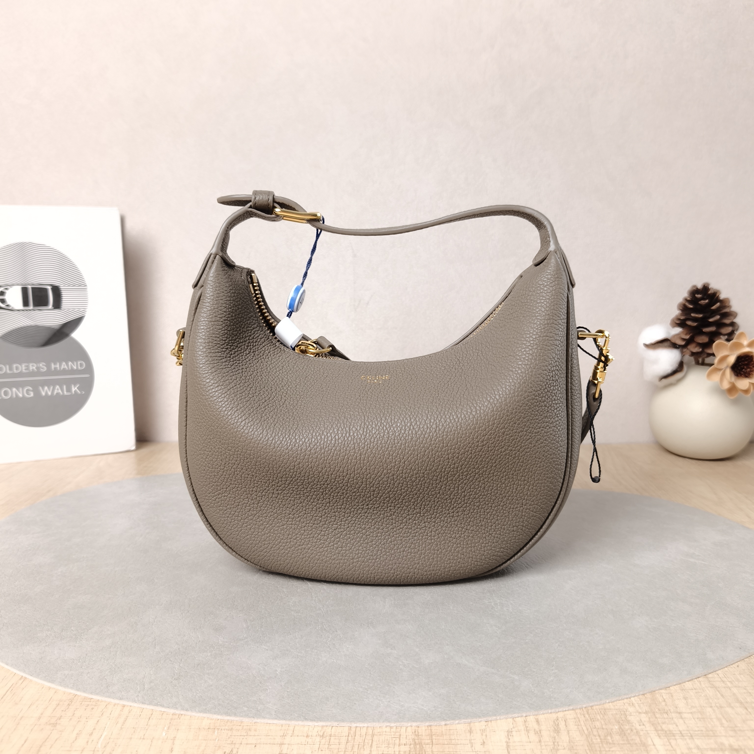 CELINE Crossbody Bag TEEN LULU hobo Grey Calfskin Small21 × 5 × 24 cm