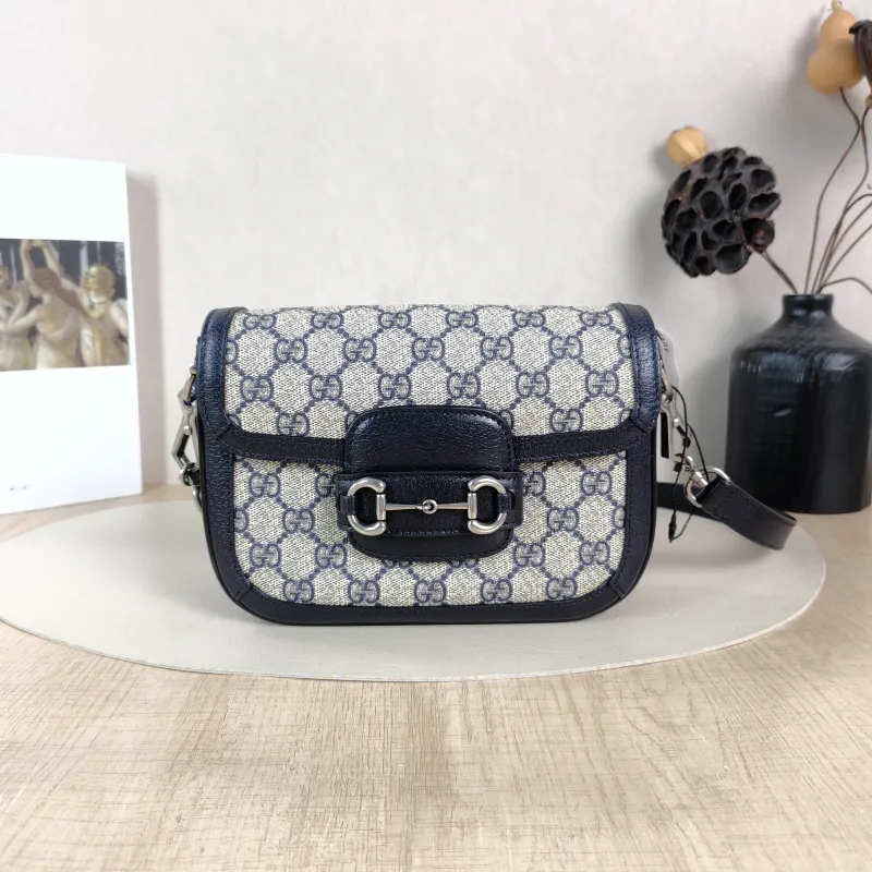 GUCCI Crossbody Bag Horsebit 1955 Horsebit Small Blue Monogram PVC Small 20.5 × 5 × 14.5 cm