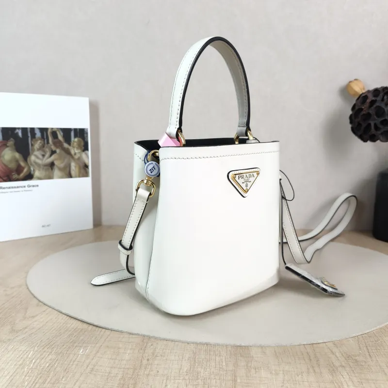 PRADA Shoulder Bag Panier White Calfskin Mini 16 × 10 × 17 cm — cover view 2 of 5