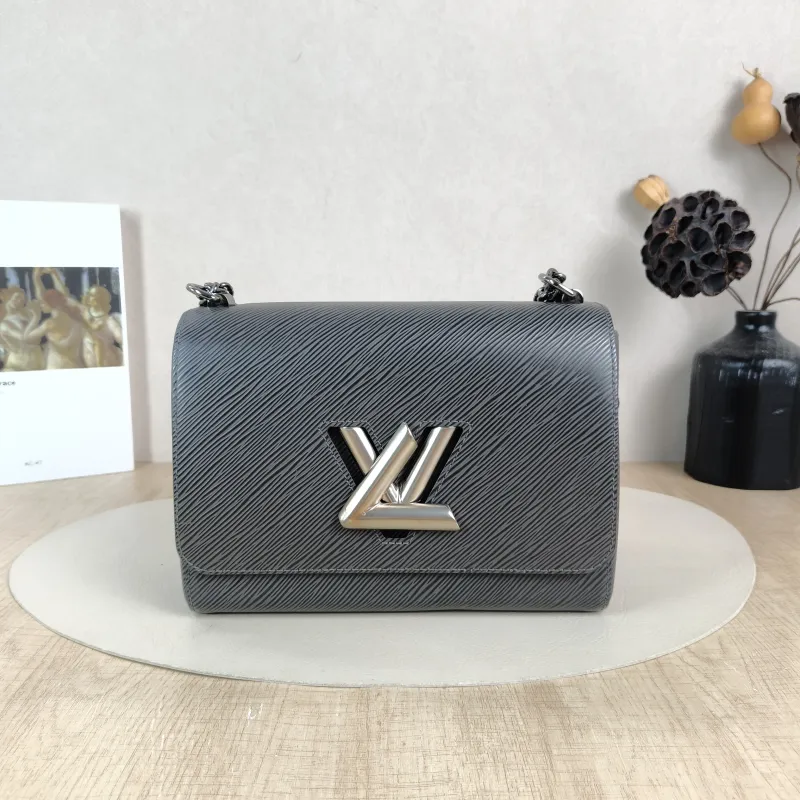 Louis Vuitton Crossbody Bag Twist Grey Calfskin Medium 23 × 9.5 × 17 cm