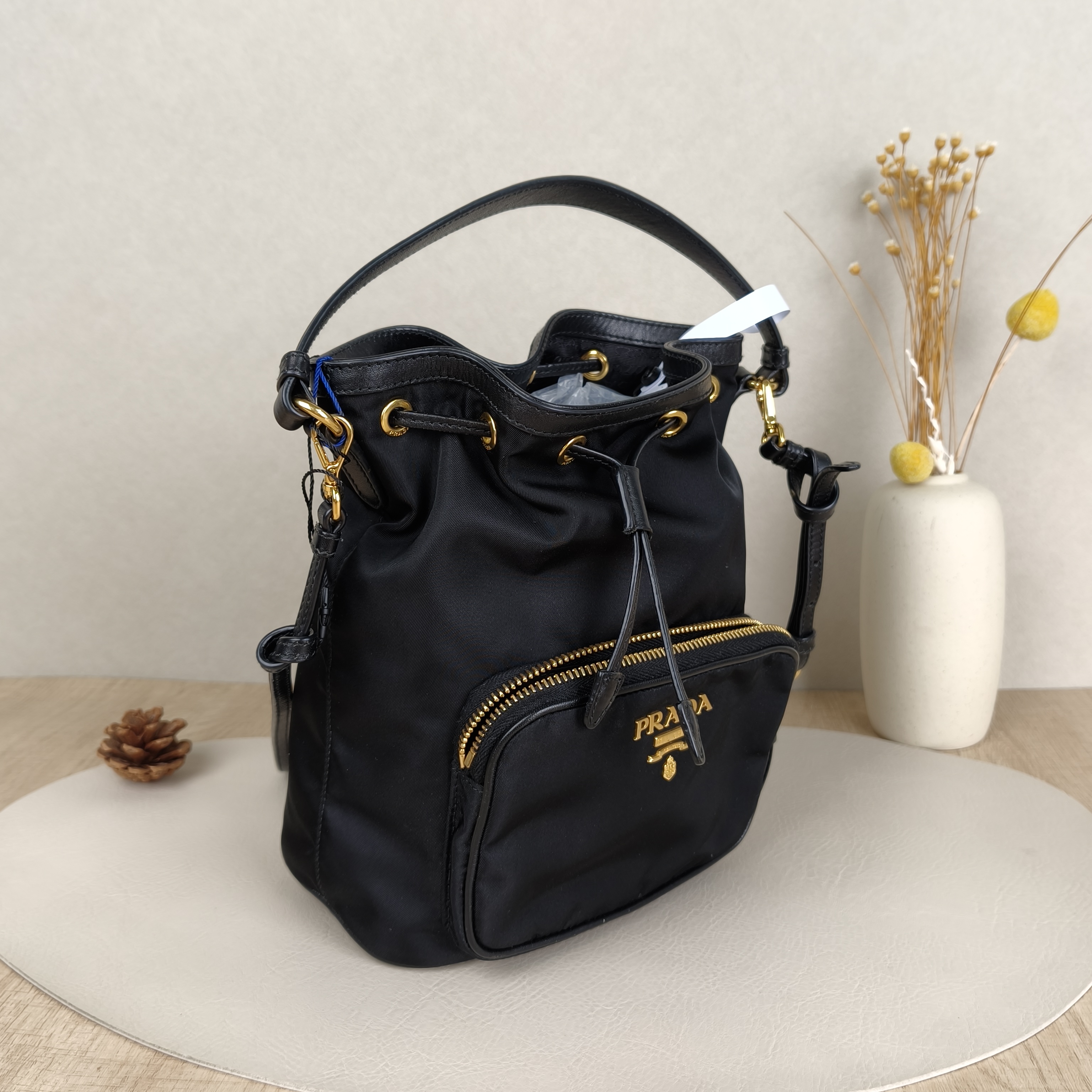 PRADA Shoulder Bag Bucket Bag Black Nylon 17 × 11.5 × 22.5 cm — cover view 8 of 9