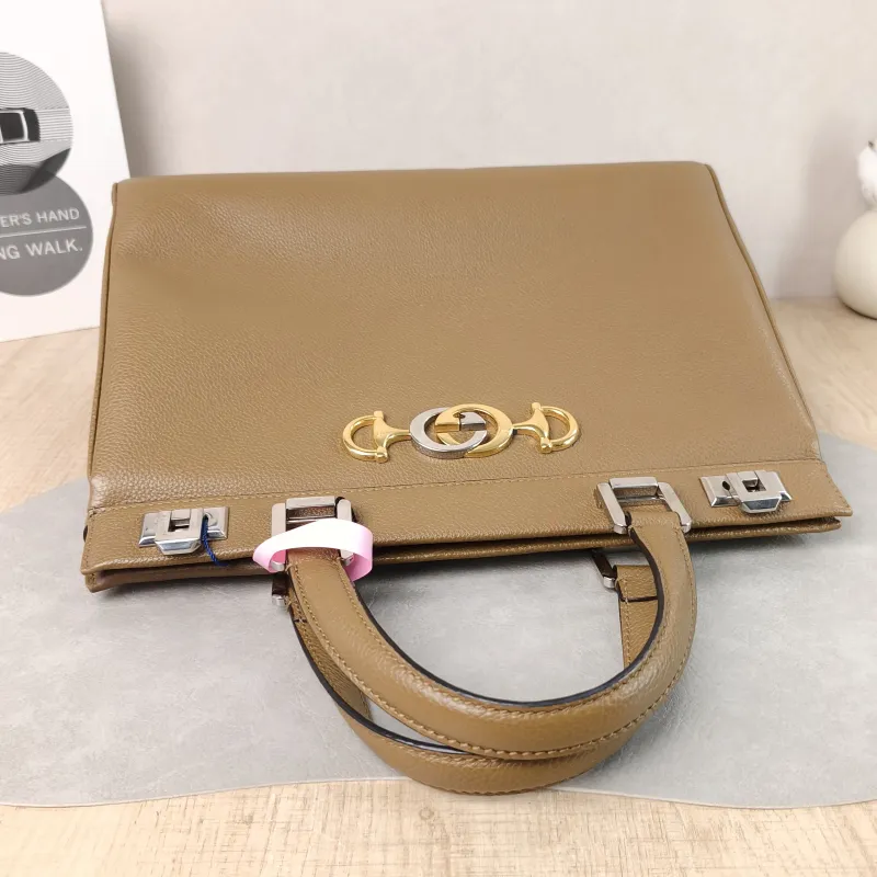 GUCCI Top Handle Bag Top Handle Crossbody Bag Brown Calfskin One Size 34 × 12 × 26 cm — detail view 11 of 14