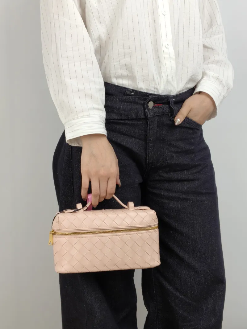 Bottega Veneta Crossbody Bag Bang Bang Cosmetic Bag Pink Calfskin 22 × 5.5 × 12.5 cm — on-model view 2 of 3