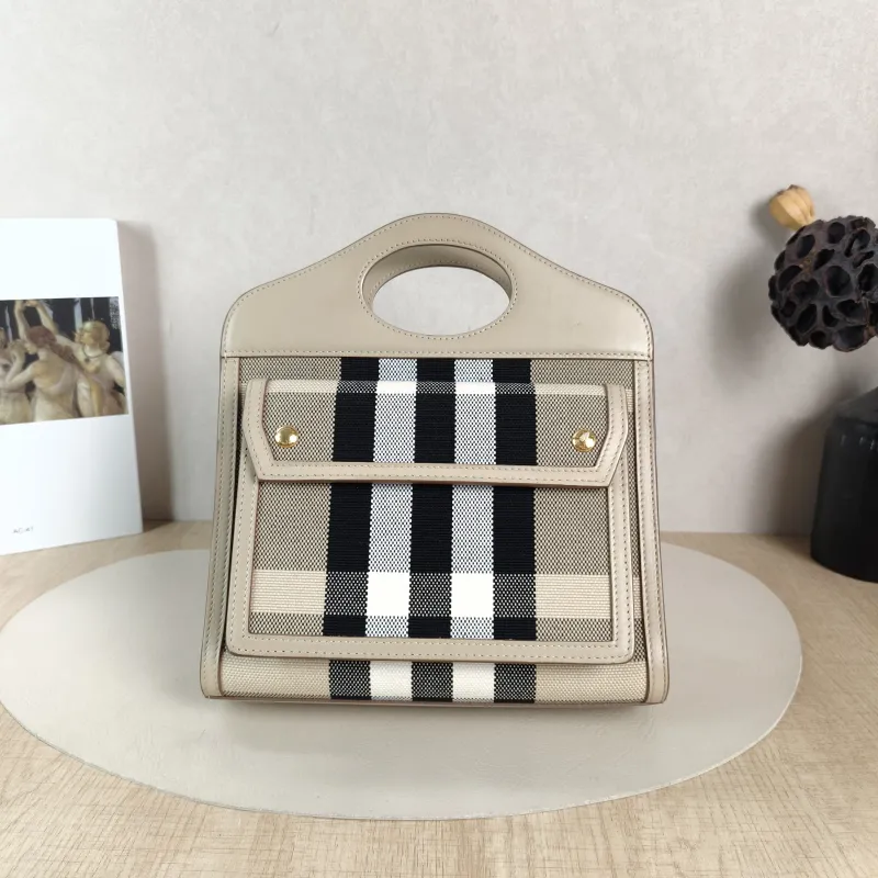 BURBERRY Crossbody Bag pocket bag Top Handle Crossbody Bag Taupe Canvas Mini 23 × 6 × 26.5 cm