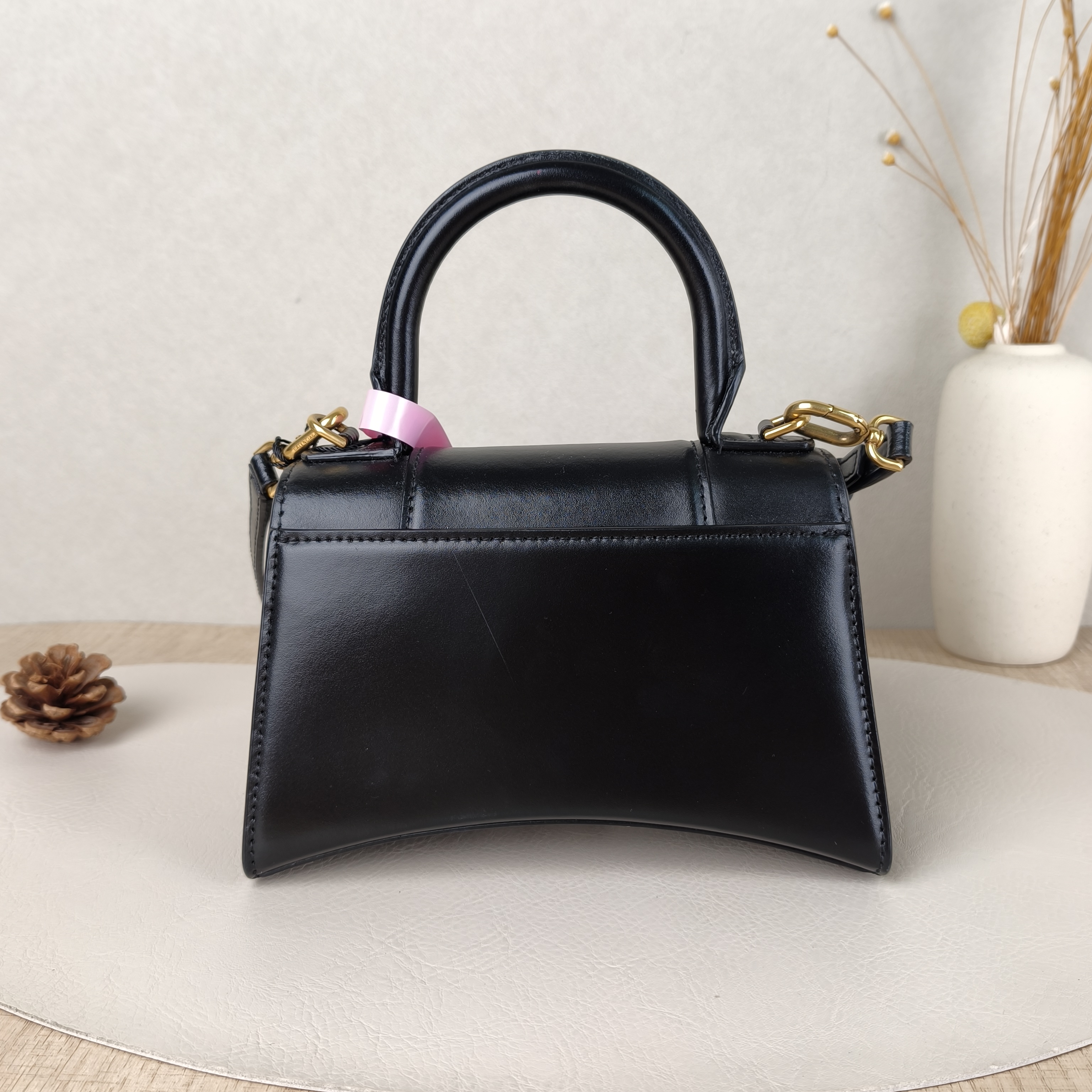 BALENCIAGA Crossbody Bag Hourglass Hourglass Bag Black Calfskin Silver Mini 19 × 5 × 12 cm — cover view 3 of 5