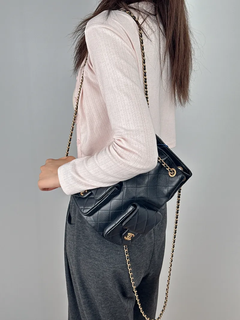Chanel Backpack25c Backpack Black Lambskin One Size18 × 8 × 24 cm — on-model view 2 of 2