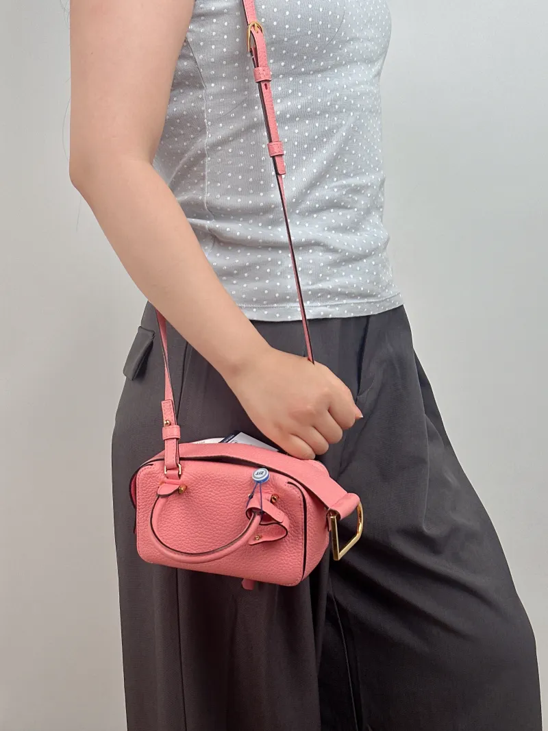 DELVAUX Top Handle Bag Cool Box Box Shoulder Bag Pink Calfskin nano 16.5 × 7.5 × 10.5 cm — on-model view 3 of 3