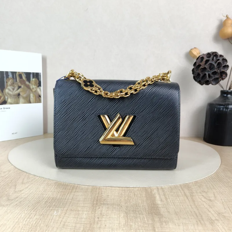 Louis Vuitton Crossbody Bag Twist Black Epi Embossed Calfskin Medium 23 × 9.5 × 17 cm