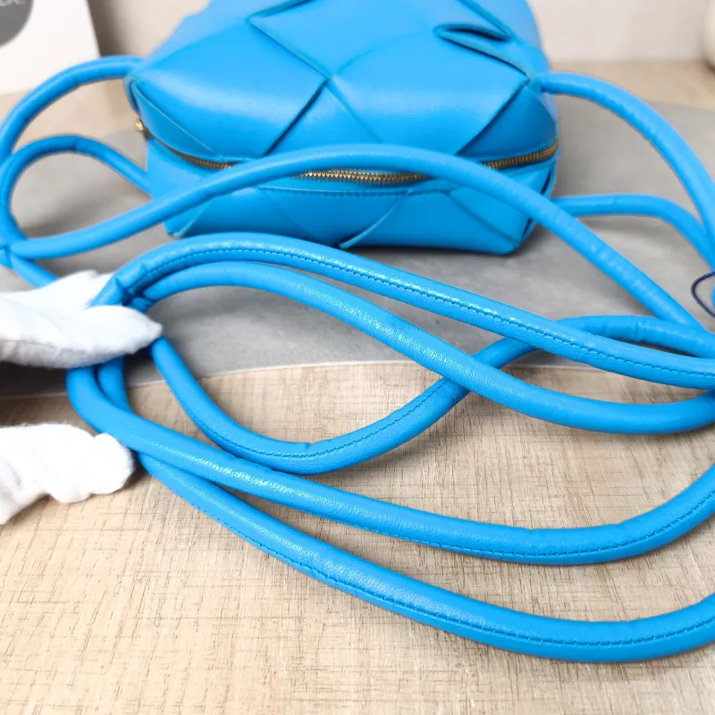Bottega Veneta Crossbody Bag Cassette Woven Camera Bag Blue Lambskin Mini 14.5 × 7 × 14.5 cm — detail view 8 of 12